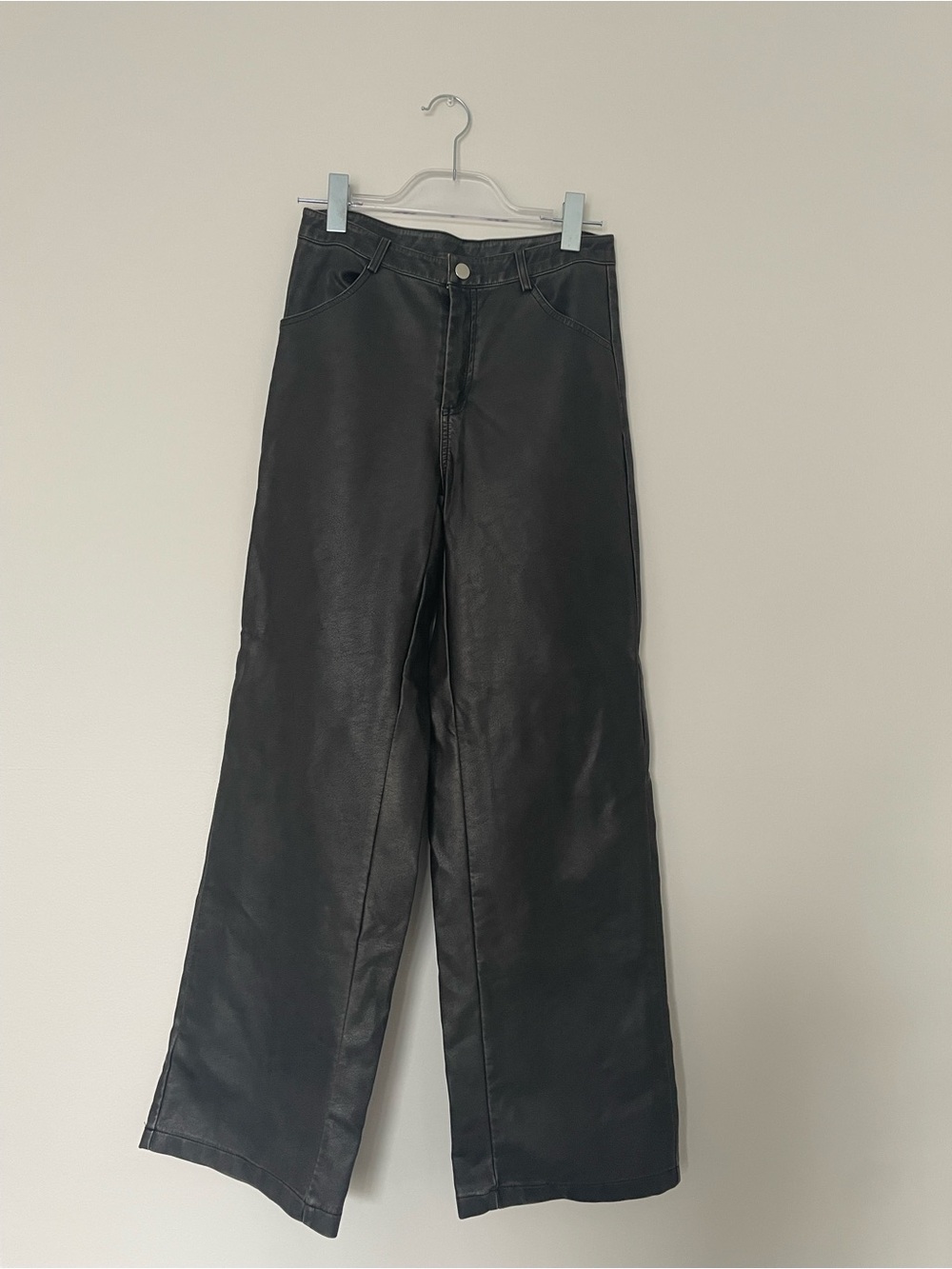Women’s Black Wide-Leg Faux Leather Jeans